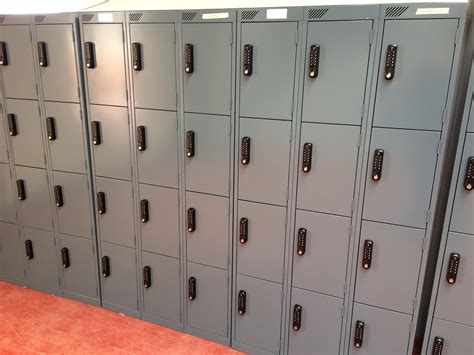 staff lockers with padlocks.